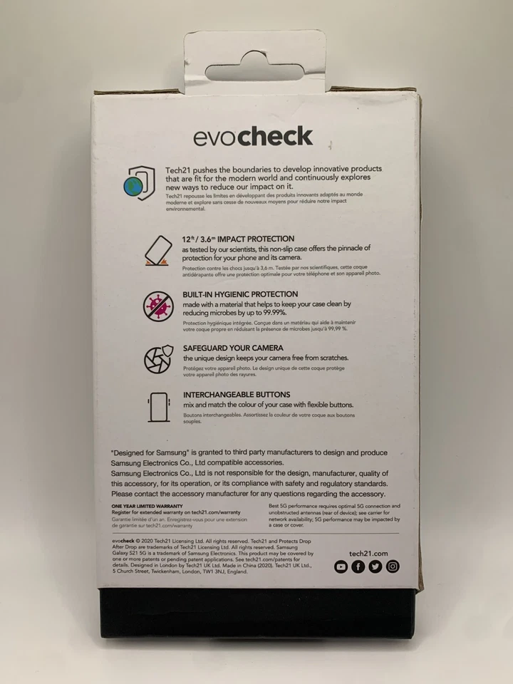 Samsung Galaxy S21 5G Tech21 Evo Check Non-Slip Impact Case - Smokey Black  - Image 2 of 4