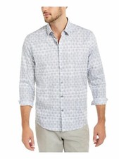 ALFANI White Gray Men's 100 Cotton Long Sleeve Button Up Shirt NEW Small S