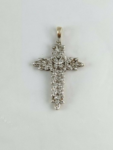 10K Yellow White Gold 1-1/4" Cross Pendant Diamond Accent 2.04gm - Picture 8 of 8