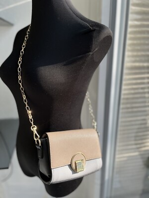 Schultertasche Handtasche  Marella beige grau klein 3 Klappen Kette B17xT8xH12cm