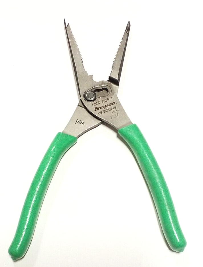Snap On LN47ACF 9" Needle Nose/SlipJoint GREEN Handle Soft Grip Pliers
