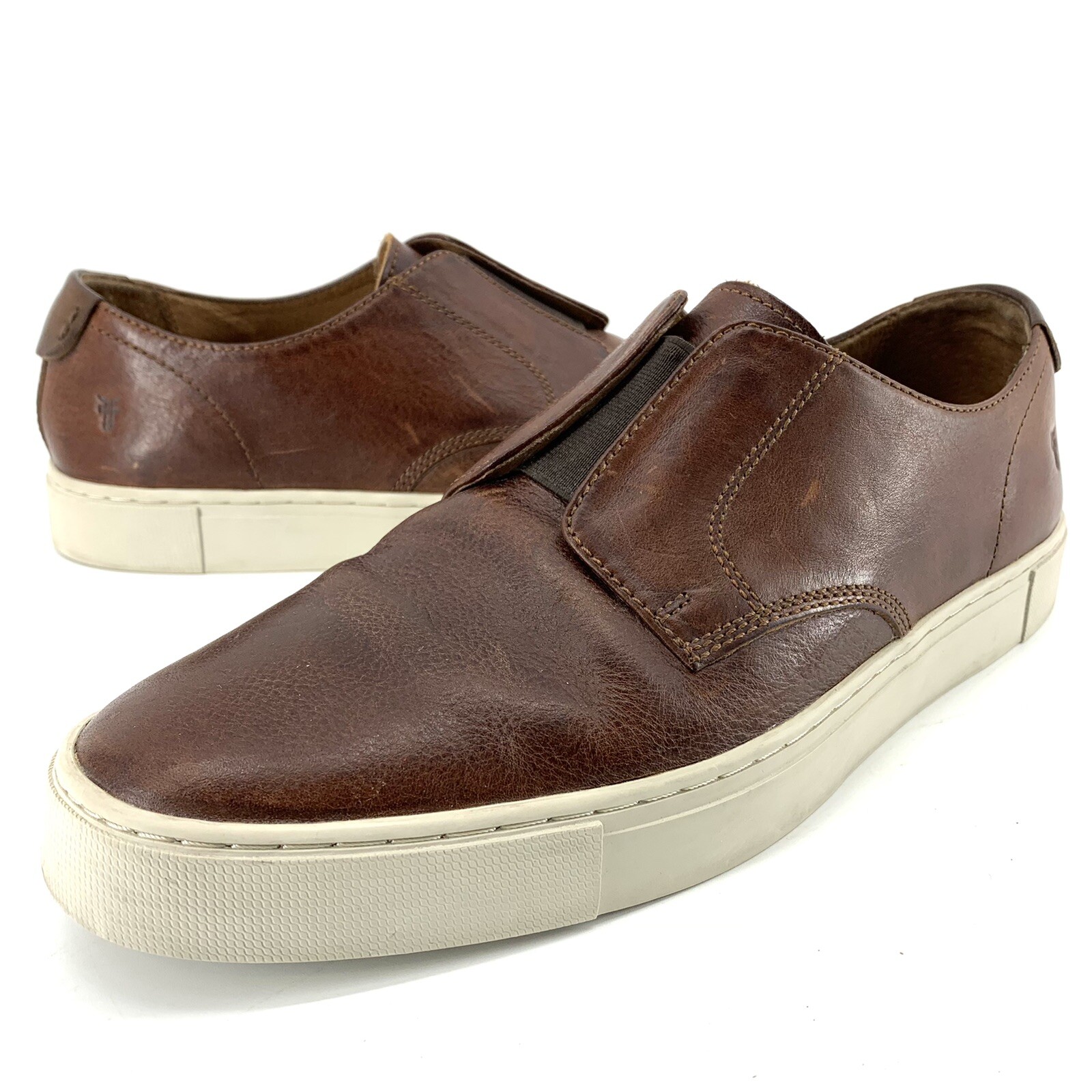 FRYE Mens Gabe Gore Brown Leather Slip 