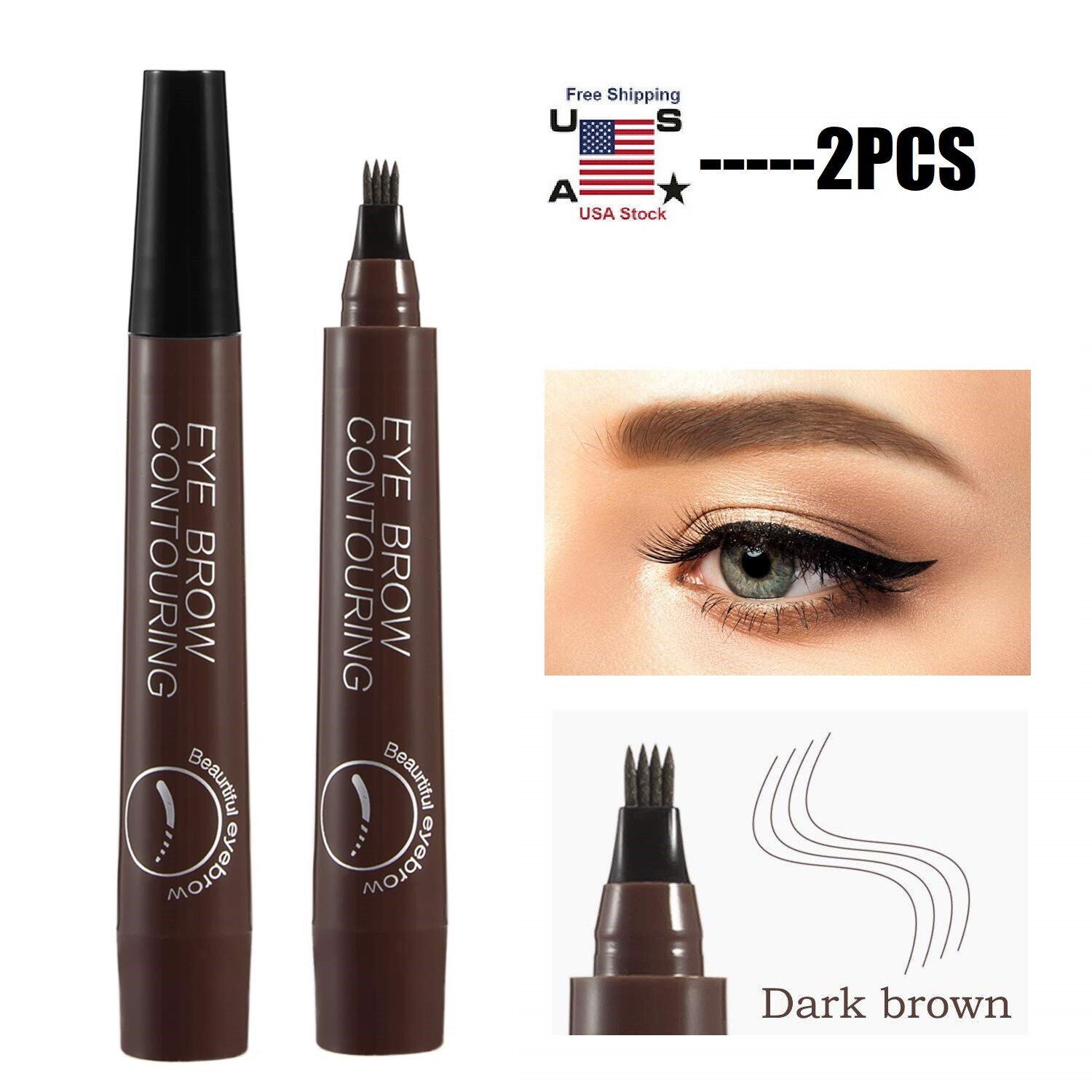 2× Fork 3D Eye Brow Pencil Waterproof Microblading Tattoo Eyebrow Ink