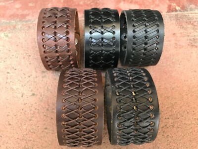 Leather Bracelet Punk Rock Unisex Wide Wrist Belt Wrap Cuff Wristband Bangle USA