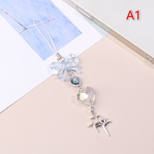 Blue Clear Heart Phone Charm Strap Star Knot Pendant Lanyard For Mobile Phone - 第 12/14 張圖片