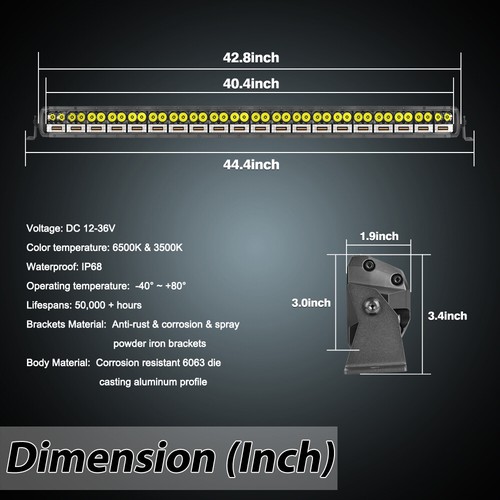Amber&White 40/42'' LED Work Light Bar Roof Mount SUV Spot Flood Combo Driving - Picture 8 of 14