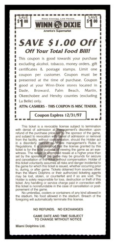 1997 Oilers @ Dolphins Football Ticket 9/07 Dan Marino 324 Yards 82390 - Picture 2 of 2