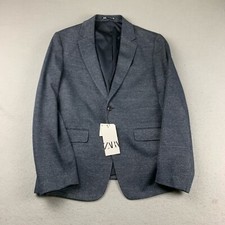 Zara Blazer Mens 44 Regular Blue 4 Way Stretch Button Up Jacket NWT