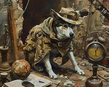Dog as a renowned explorer uncovering ancient treasures  8x10 Print jpg