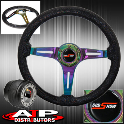 Hub For 89-05 Eclipse + Metallic Black Wood Neo Chrome Deep Dish Steering Wheel