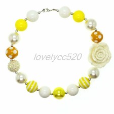Yellow White Flower Chunky Beads Bubblegum Kids Gumball Fashion Women Necklace
