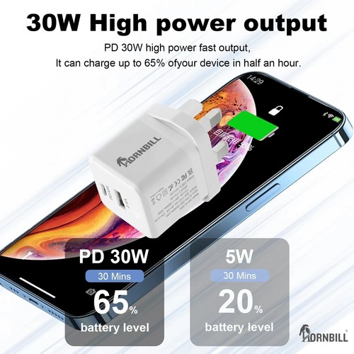30W Dual PD Type USB-C Fast Charger UK Plug for iPhone 13 12 11 14 Pro Max UK - Picture 7 of 20