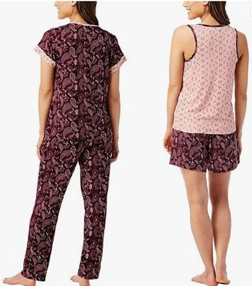 NWT Lucky Brand Women's 4 Piece Drawstring Pajama Set Burgundy Size L $85 EE395 - Image 2 of 2
