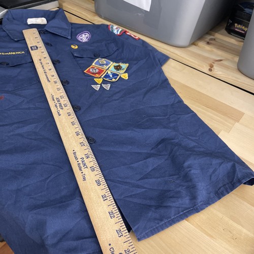 Cub Scouts Boy Scouts of America Large Blue Youth Shirt Sewn Patches VTG Stain - Picture 14 of 14
