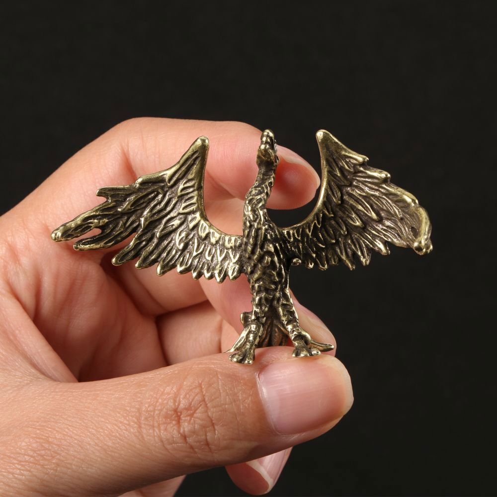 Brass Fired Phoenix Reborn Figurine Animal Statue Tabletop Home Desk Decor