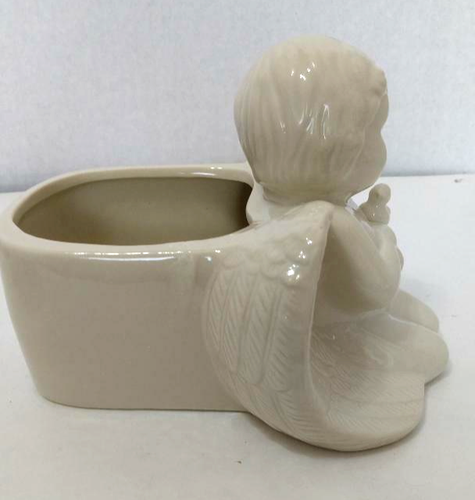 Angel Kneeling Cherub with Bird Planter for Succulents Ivory 7" x 6" - Picture 2 of 8