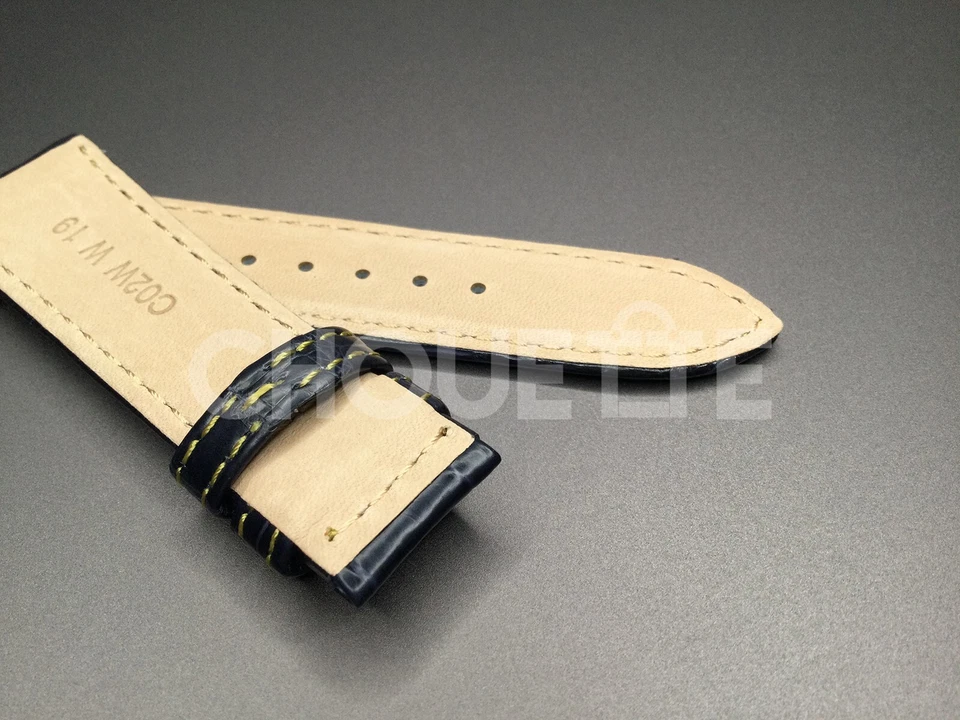 Grand Seiko SBGY017 深蓝色 19 毫米鳄鱼皮表带带黄色缝线 — 第 4/4 张图片