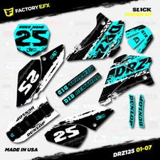 White & Cyan Slick Racing Graphics Kit fits Suzuki DRZ125 01-07 DRZ 125 Decals