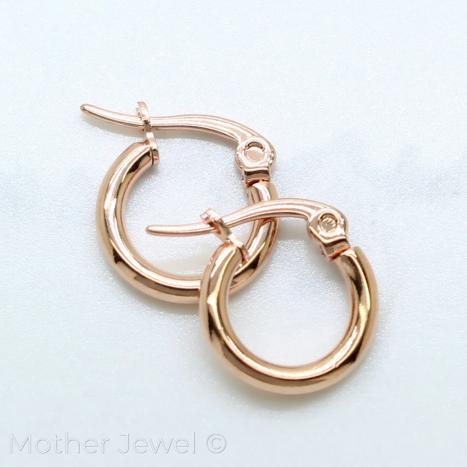 THIN LIGHTWEIGHT 14K ROSE GOLD IP ROUND HOOPS HOOP CIRCLE UNISEX EARRINGS - Изображение 4 из 4