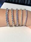 Tennis Bracelet Solid 925 Sterling Silver & Gold Plated Italy Single Row Cz Icy