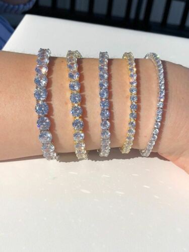 Tennis Bracelet Solid 925 Sterling Silver & Gold Plated Italy Single Row Cz Icy