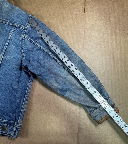 Giacca Deniem vintage effetto invecchiato stile camionista stile camionista e dettaglio pelle 46R Made in USA - Foto 22 di 24