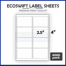 (32000) 4 x 2.5 EcoSwift Laser/Ink Address Shipping Adhesive Labels 8 per sheet