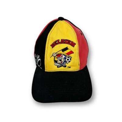 Vintage Euro 2000 Belgien bestickte Baseball Cap rot gelb schwarz (verstellbar)