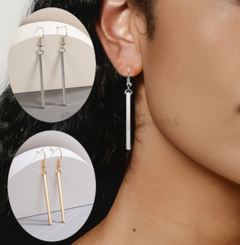 Hypoallergenic 18ct Gold Plated Vertical Bar Dangle Drop Women Fashion Earrings - Afbeelding 1 van 35