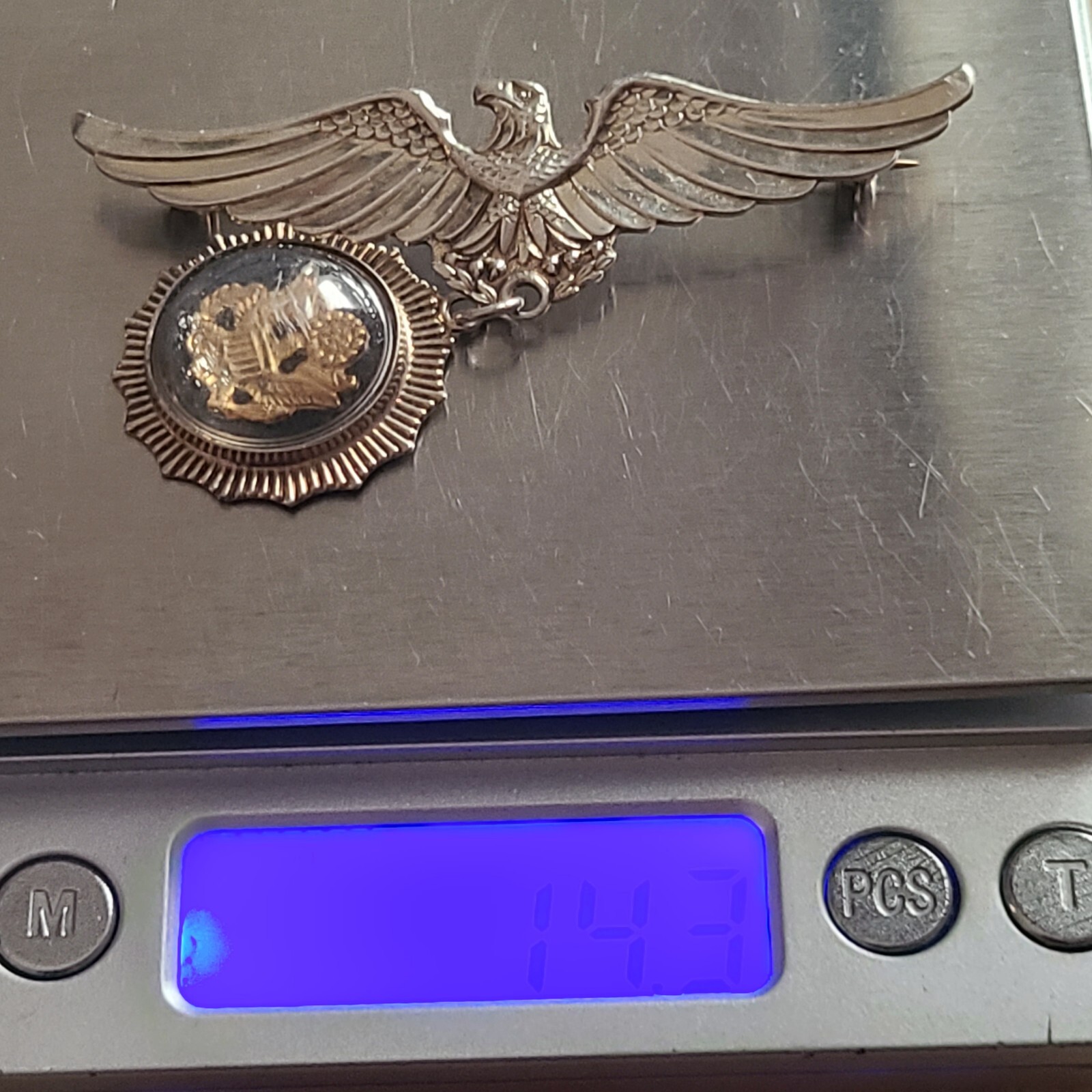 RARE WW2 STERLING SILVER US ARMY EAGLE DANGLE SWEETHEART BROOCH STAMPED ...