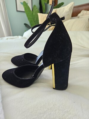 Lulus Black Velvet Ankle Strap Closed Toe Heels size