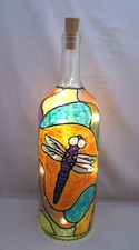 DRAGONFLY DESIGN WINE BOTTLE STAIN GLASS LAMP 1.5 LITTER BOTTLE