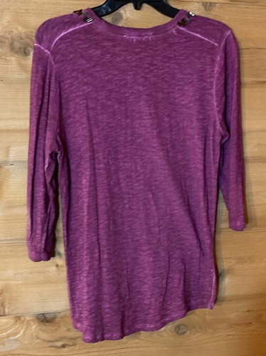 DKNY Womens Purple Round Neck Beaded 3/4 Sleeves Pullover Top Sz L - Picture 4 of 4