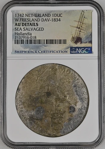 1742 Netherlands Ducaton Hollandia Shipwreck NGC AU Details Sea Salvaged Silver
