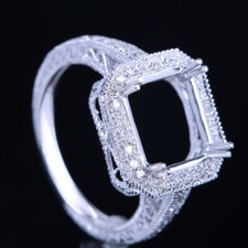 10x9mm Cushion Natural Si/h Diamond Sterling Silver Semi Mount Fine Ring Setting