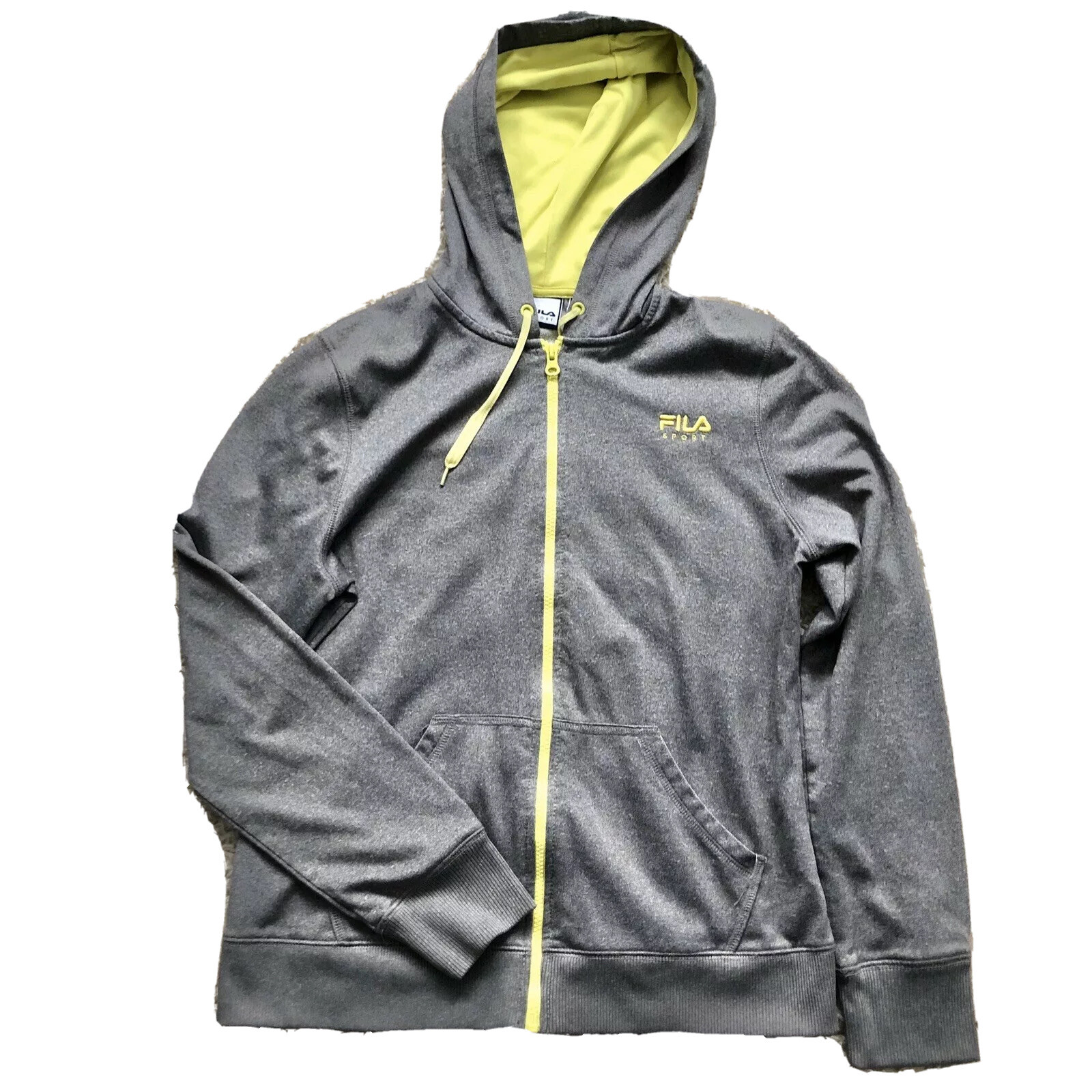 Felpa a vento Fila Sport con cappuccio donna taglia M grigia gialla zip frontale intera grigio 9
