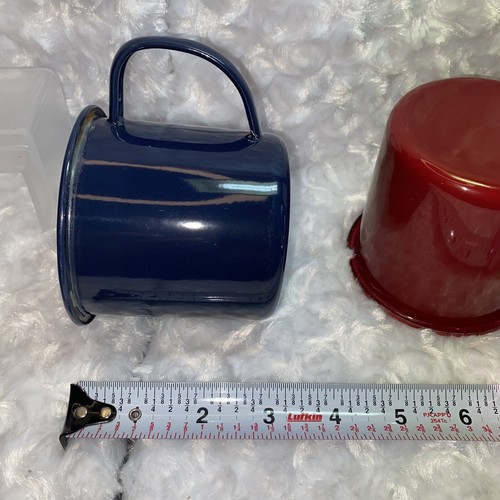 Vintage Metal Camping Cups Blue And Red Two Cups Total His And Hers Coffee Cups - Picture 4 of 7