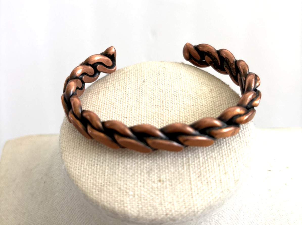 Vintage Solid copper twisted chain cuff bracelet … - image 2