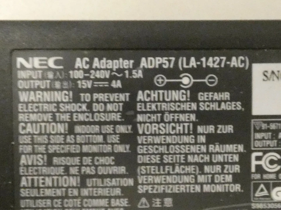 Netzteil NEC AC Adapter ADP57 (LA-1427-AV) 15V - geprüft M-3890 - Bild 2 von 4