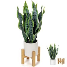 Artificial Snake Plant Potted with Solid Wood Plant Stand 19" Faux Sansevieri...