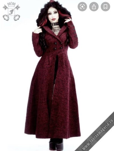 Punk Rave Queen Of Hearts Coat/Full Fit Flare Hooded Coat Gothic Fur Winter