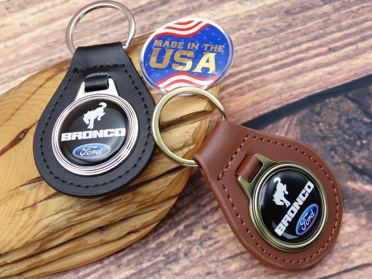 NEW RARE VINTAGE 70s BLACK FORD BRONCO TRUCK CAR Leather Key Chain Ring Fob  NOS
