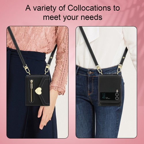 For Samsung Galaxy Z Flip 7 6 5 4 3 Leather Wallet Case Crossbody Strap Cover - Picture 26 of 84