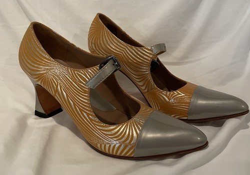 FLUEVOG Size 8.5 Big Presence Malala Yellow/silver Mary Jane With Buckled Strap