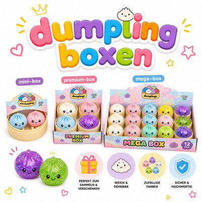 Dumpling Squishy Set Box 4 Stück Blind Box 1 Glitzer Garantiert Fidget Toy