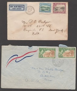 1937 & 1956 JAMAICA  AIRMAIL COVERS TO U.S.  POSTED KINGSTON & TOWER ISLE