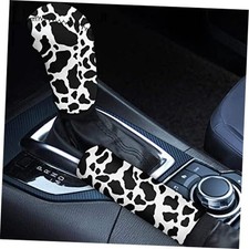 2PCs Set Cow Print Car Handbrake Cover Gear Shift Knob Cow - Black and White