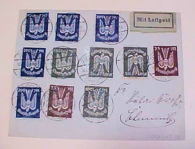 GERMAN  #207 x5,266 x4,265 x2,264 x5 cat.421E($543.00) LEIPZIG 1923 B/S CHEMNITZ