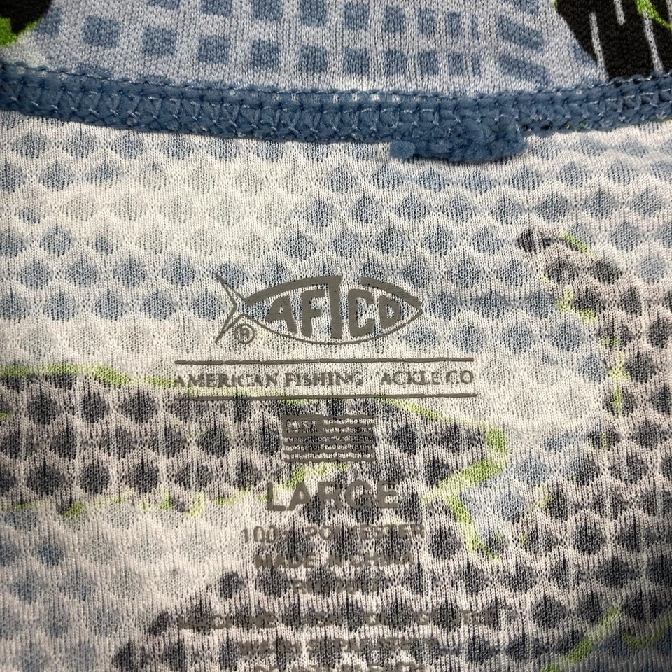 AFTCO 迷彩 T 恤男式大号迷彩蓝色绿色长袖钓鱼 AFTEC 太阳鱼 — 第 4/4 张图片