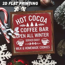 Hot Cocoa  Coffee Bar Winter Wood Sign Rustic Kitchen Hanging Decoration Gift